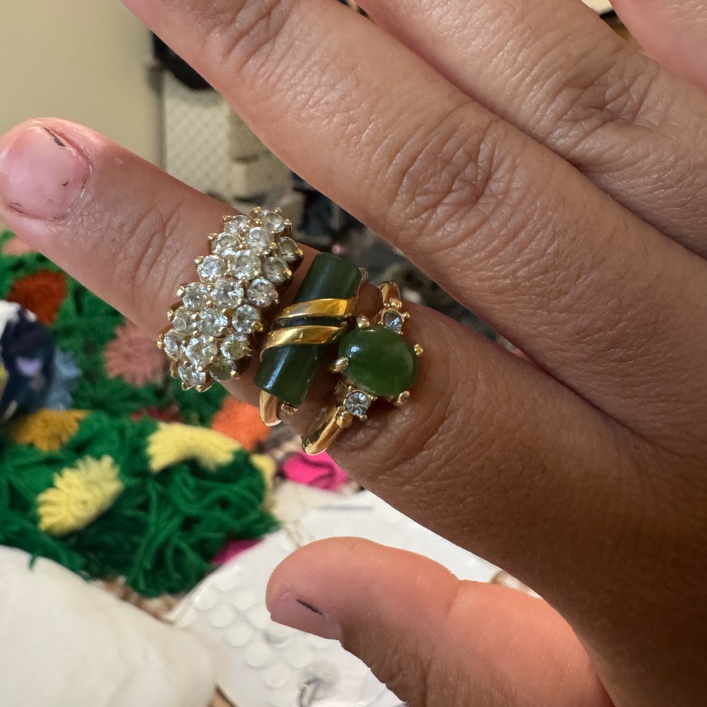 Elegant Gold and Green Avon Stone Ring Set